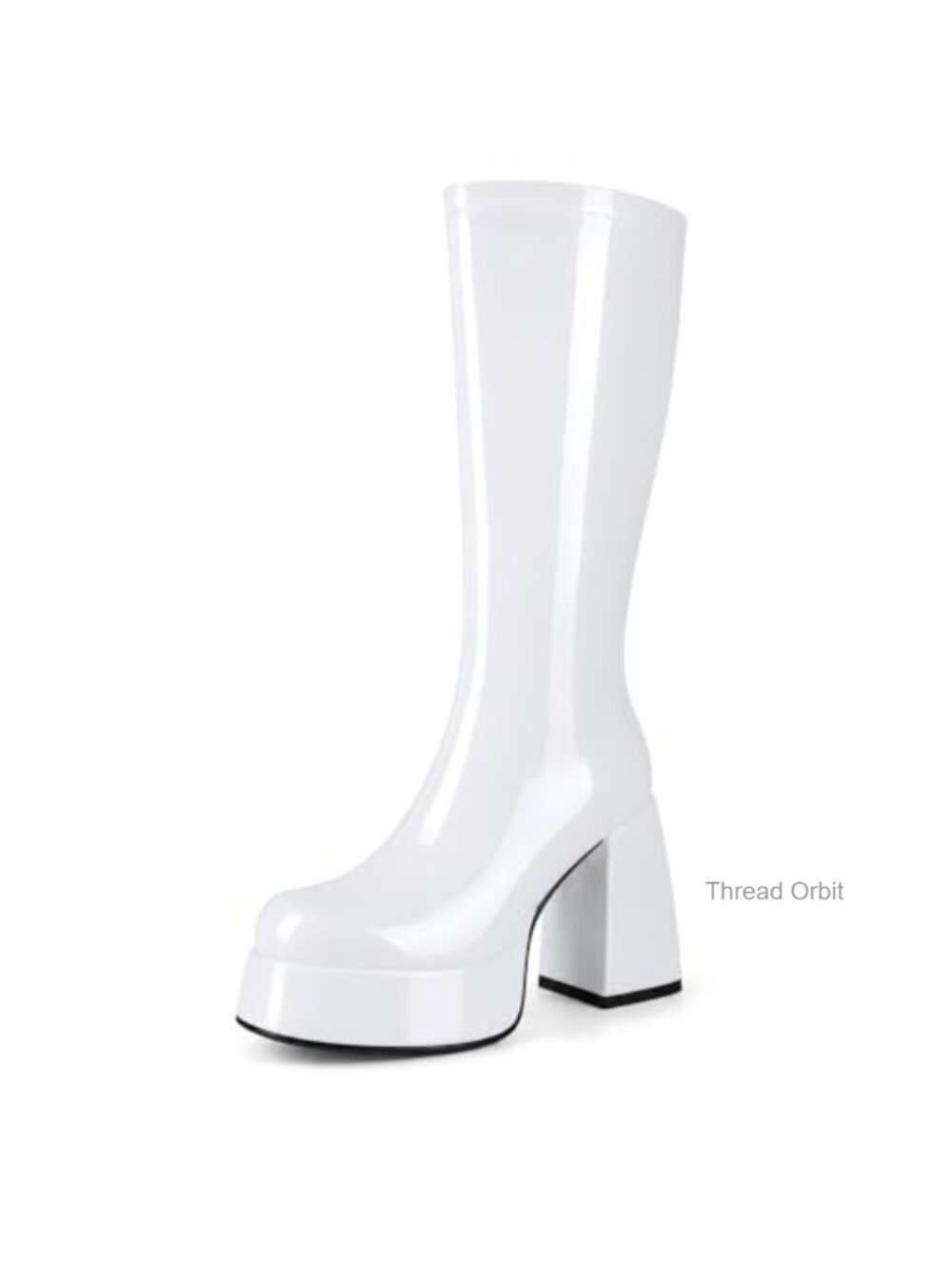 Women's Gogo Boots Knee High Platform Square Toe Faux Leather